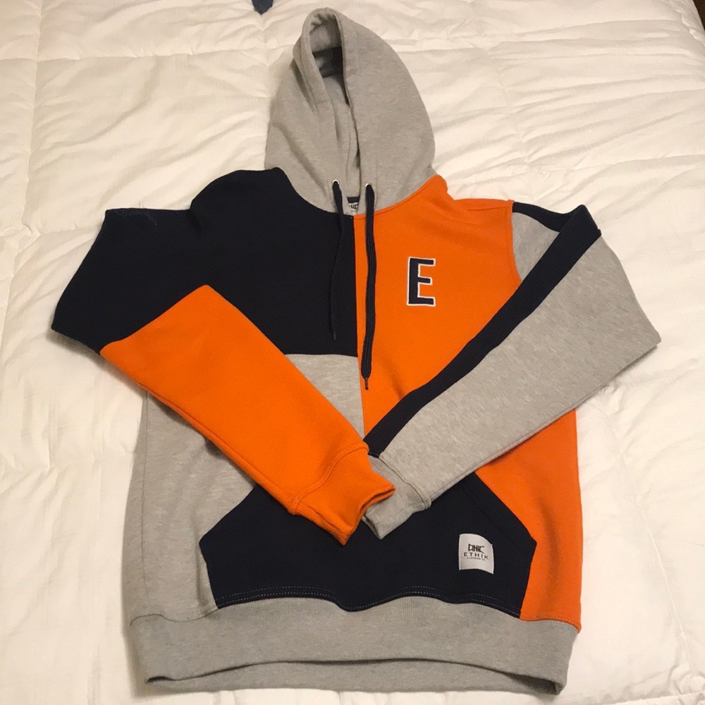Colorblock ETHIK Orange/Navy/Gray Hoodie Size: L